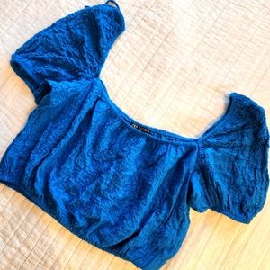 Zara blue crinkle crop top